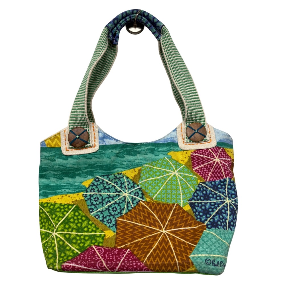 Paul‎ Brent Beach Umbrella Canvas Tote Bag Multicolor Coastal Summer Handbag
